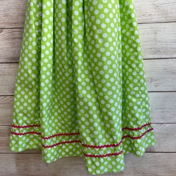 STITCHED AND SMOCKED GREEN AND WHITE POLKA DOT DRESS WITH EMBROIDERED LADYBUGS - Picture 6 of 9